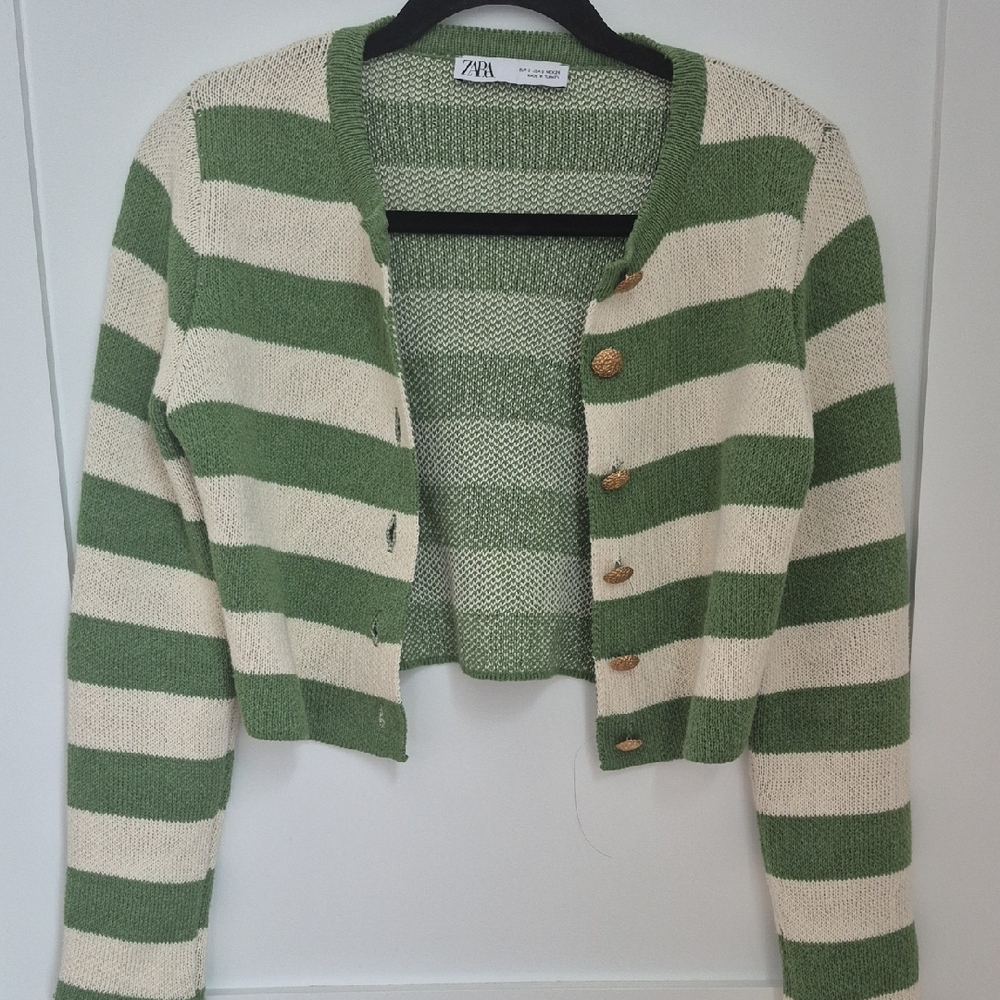 Zara Striped Green and Cream Cardigan - Picture 2 of 6